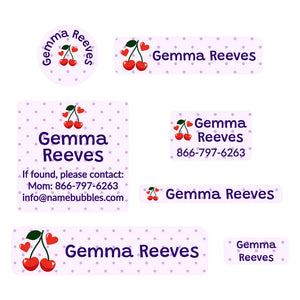 middle school name labels cherries purple