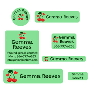 middle school name labels cherries green
