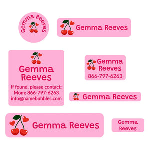 middle school name labels cherries pink