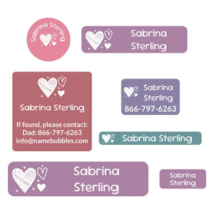 middle school name labels doodle hearts berry bash