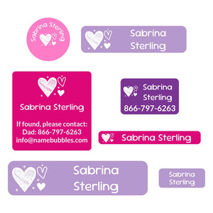 middle school name labels doodle hearts fairy princess