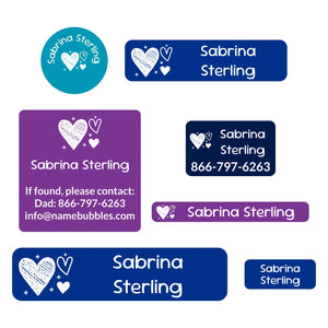 middle school name labels doodle hearts night sky