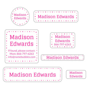 middle school name labels dots powderpuff pink