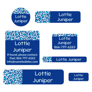 middle school name labels leopard print blue