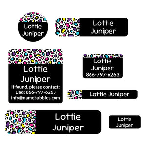 middle school name labels leopard print rainbow
