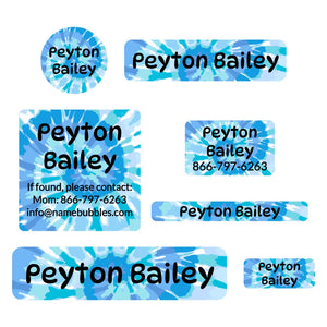 middle school name labels tie-dye art blue