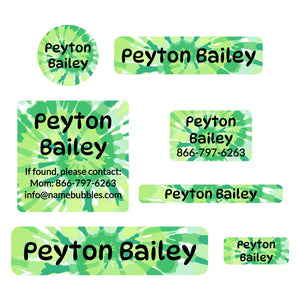middle school name labels tie-dye art green