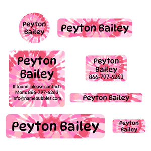 middle school name labels tie-dye art pink