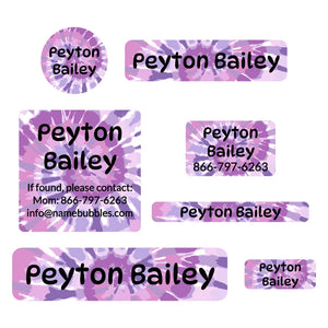 middle school name labels tie-dye art purple