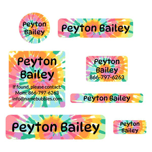 middle school name labels tie-dye art rainbow
