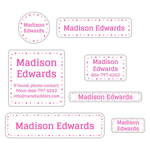 middle school name labels dots powderpuff pink
