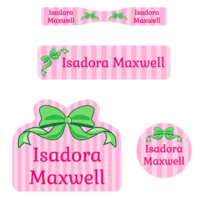 baby labels pack bow green pink