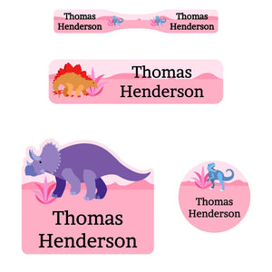 baby labels pack dinosaurs pink