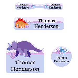 baby labels pack dinosaurs purple
