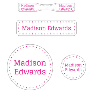baby labels pack dots powderpuff pink