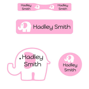 elephant baby pink baby labels pack