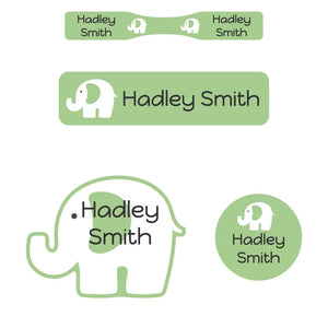elephant muted green baby labels pack