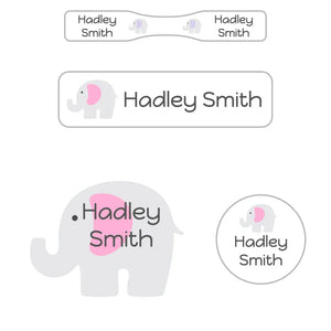 elephant white baby pink baby labels pack