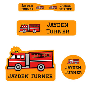 baby name labels for kids in fire truck orange