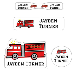 baby name labels for kids in fire truck white