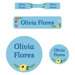 baby labels pack floral blue
