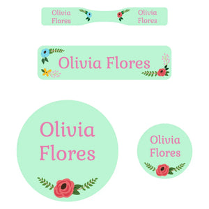 baby labels pack floral mint