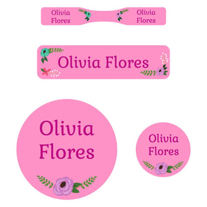 baby labels pack floral pink