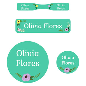 baby labels pack floral turquoise