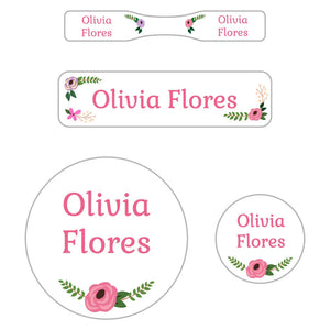 baby labels pack floral white