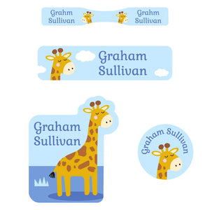 baby labels pack giraffe blue