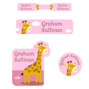baby labels pack giraffe pink
