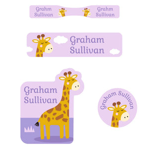 baby labels pack giraffe purple