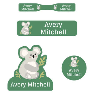 baby labels pack koala eucalyptus green