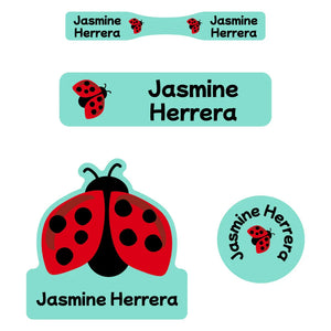 baby labels pack ladybug pastel green