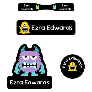 baby labels pack monsters black