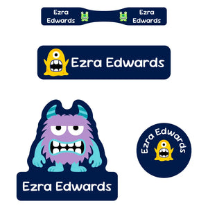 baby labels pack monsters dark blue