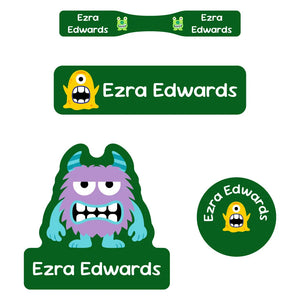 baby labels pack monsters dark green