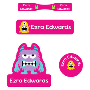 baby labels pack monsters pink