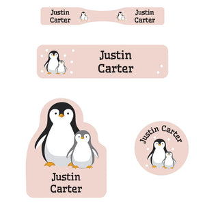 personalized name labels for babies - penguins cream