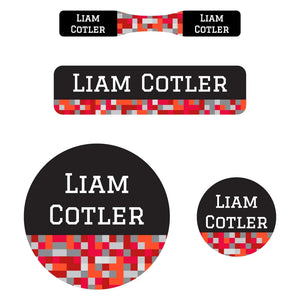 baby labels pack pixels red gray