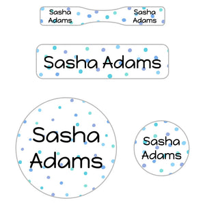 baby name labels - pom pom blue