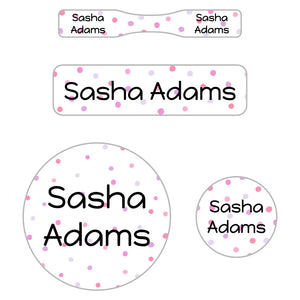 baby name labels - pom pom pink