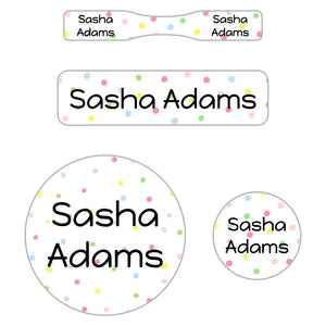 baby name labels - pom pom rainbow