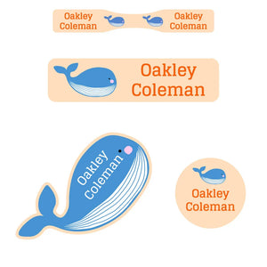 whale orange baby labels pack