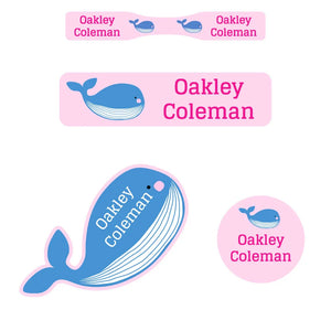 whale pink baby labels pack