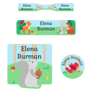 woodland animals baby name labels