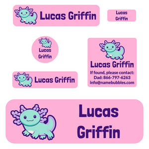 school labels pack axolotl pink