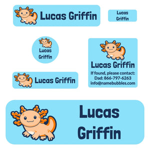 school labels pack axolotl sky blue