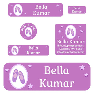 kids school name labels in ballet lavender