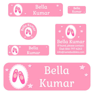 kids school name labels in ballet pink